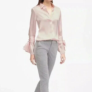 [S] BANANA REPUBLIC Dillon Shirt Pink Button Front Blouse  L/S bell tie sleeves